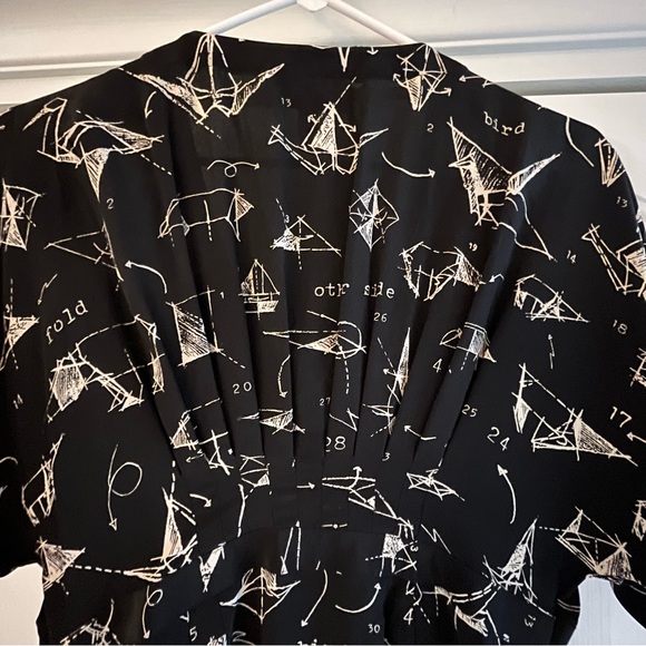 Anthropologie Moulinette Soeurs Many Folds 100% Silk Dress 2 Origami Black Ivory - Picture 11 of 12